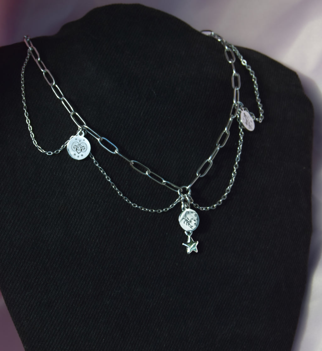 Big Three Engraved Star Sign Necklace in 304 Stainless Steel