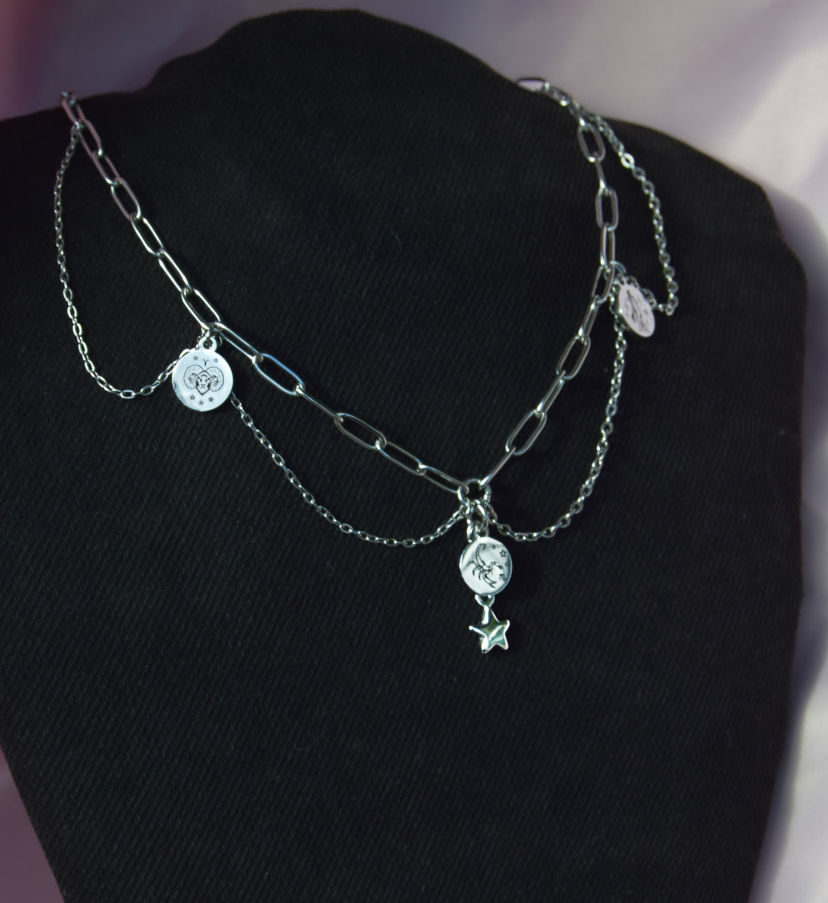 Big Three Engraved Star Sign Necklace in 304 Stainless Steel