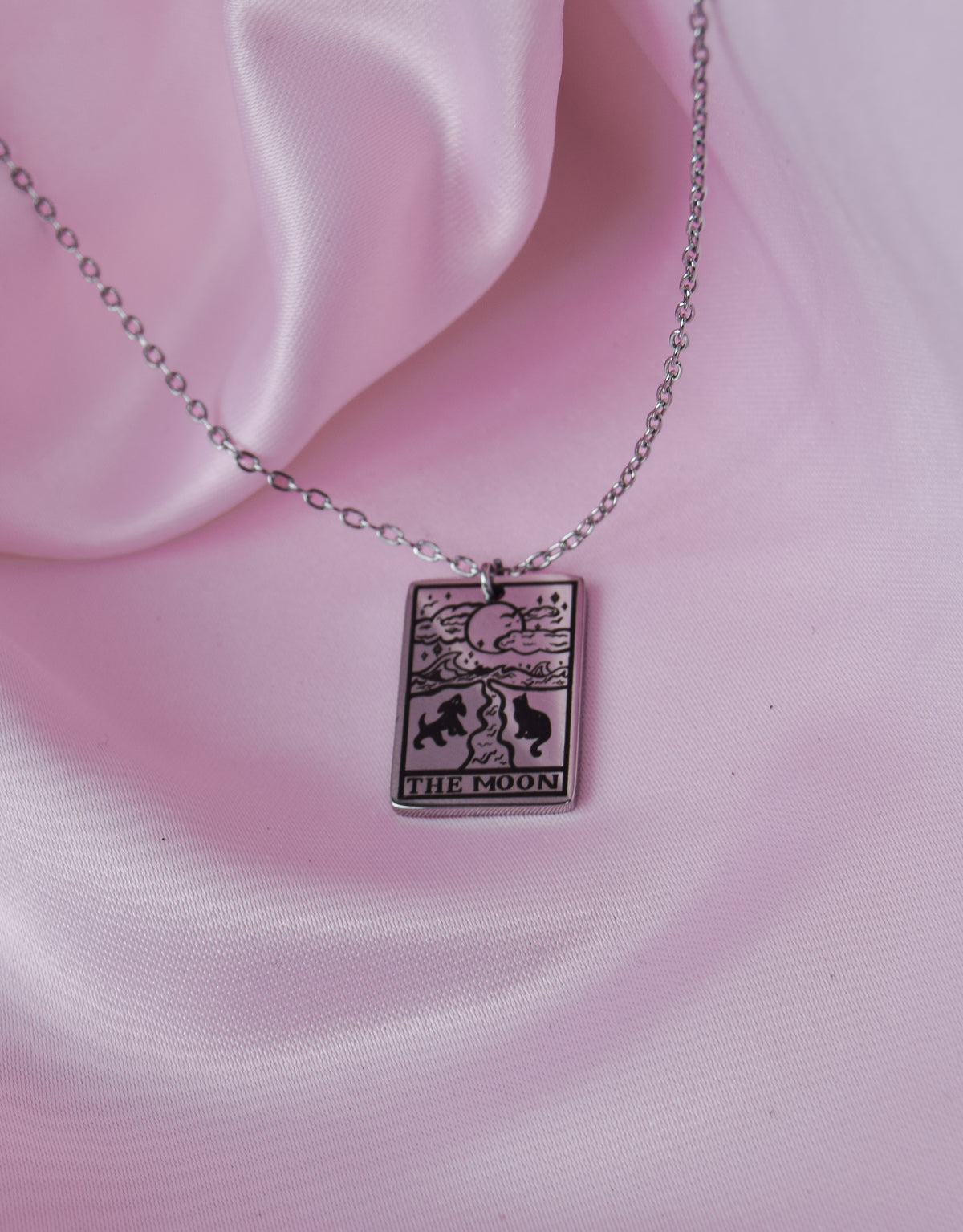 The Moon Tarot Card Engraved Stainless Steel Necklace