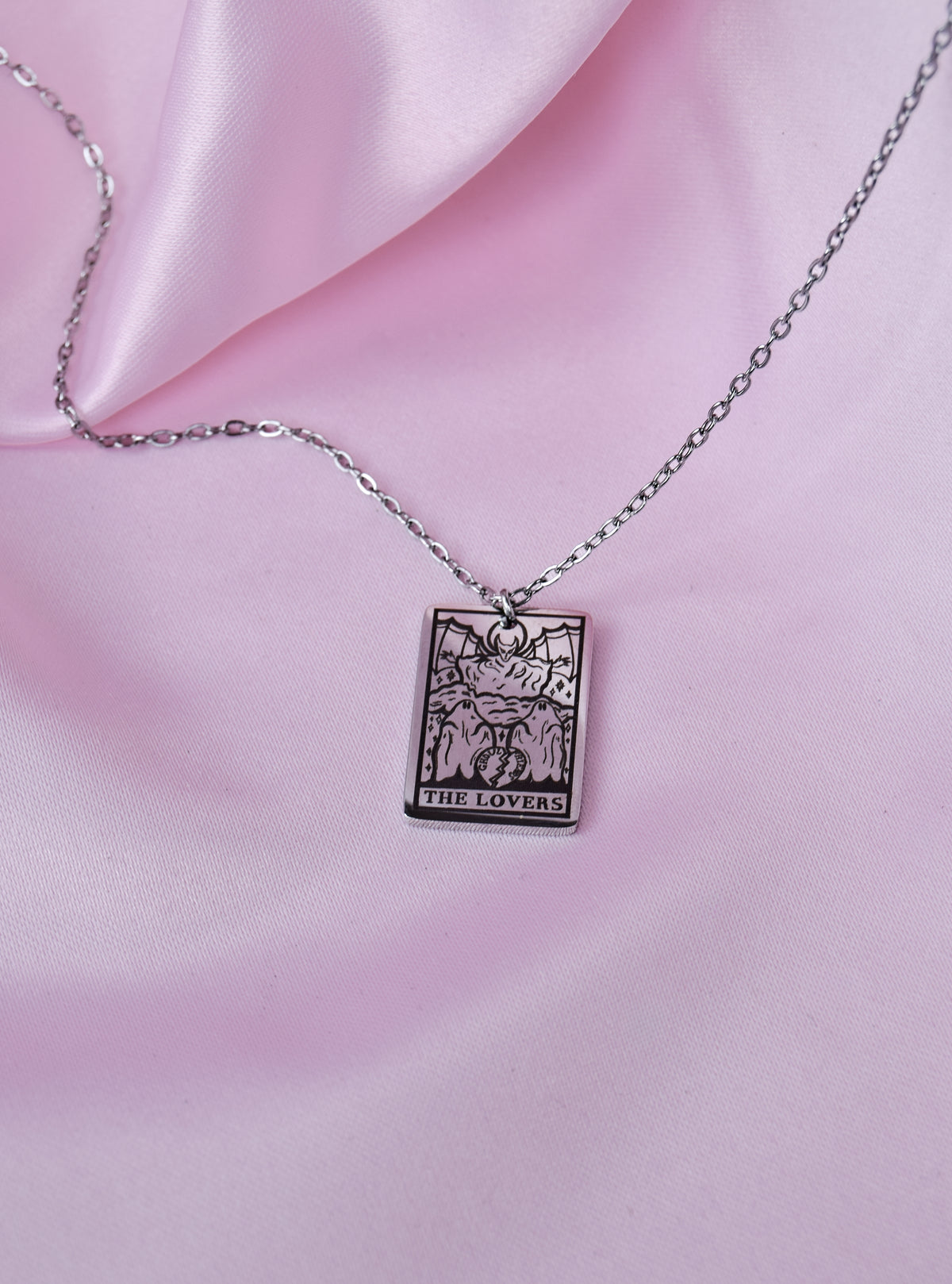 The Lovers Tarot Card Engraved Stainless Steel Necklace