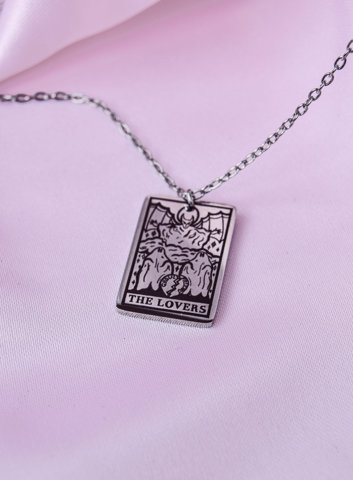 The Lovers Tarot Card Engraved Stainless Steel Necklace