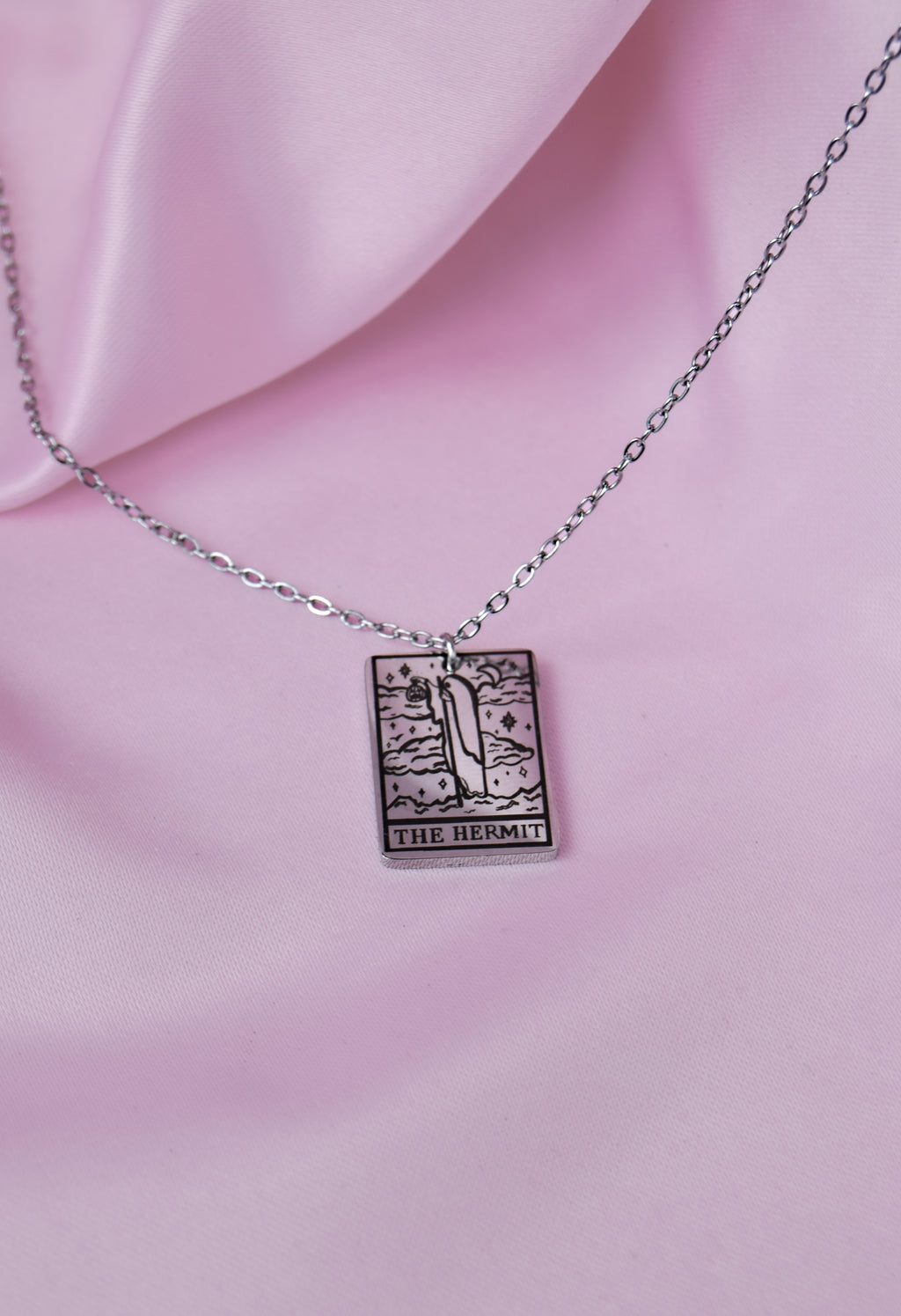 The Hermit Tarot Card Engraved Stainless Steel Necklace