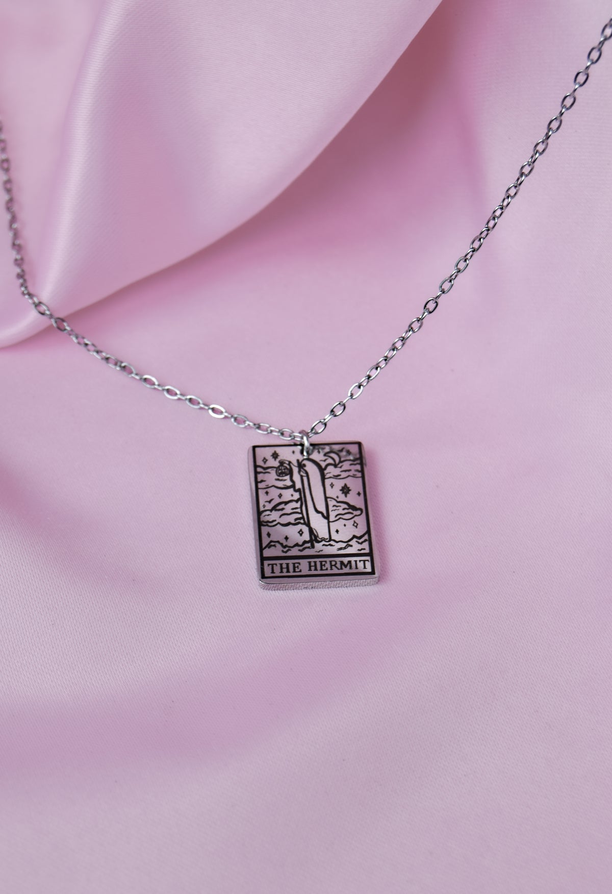 The Hermit Tarot Card Engraved Stainless Steel Necklace