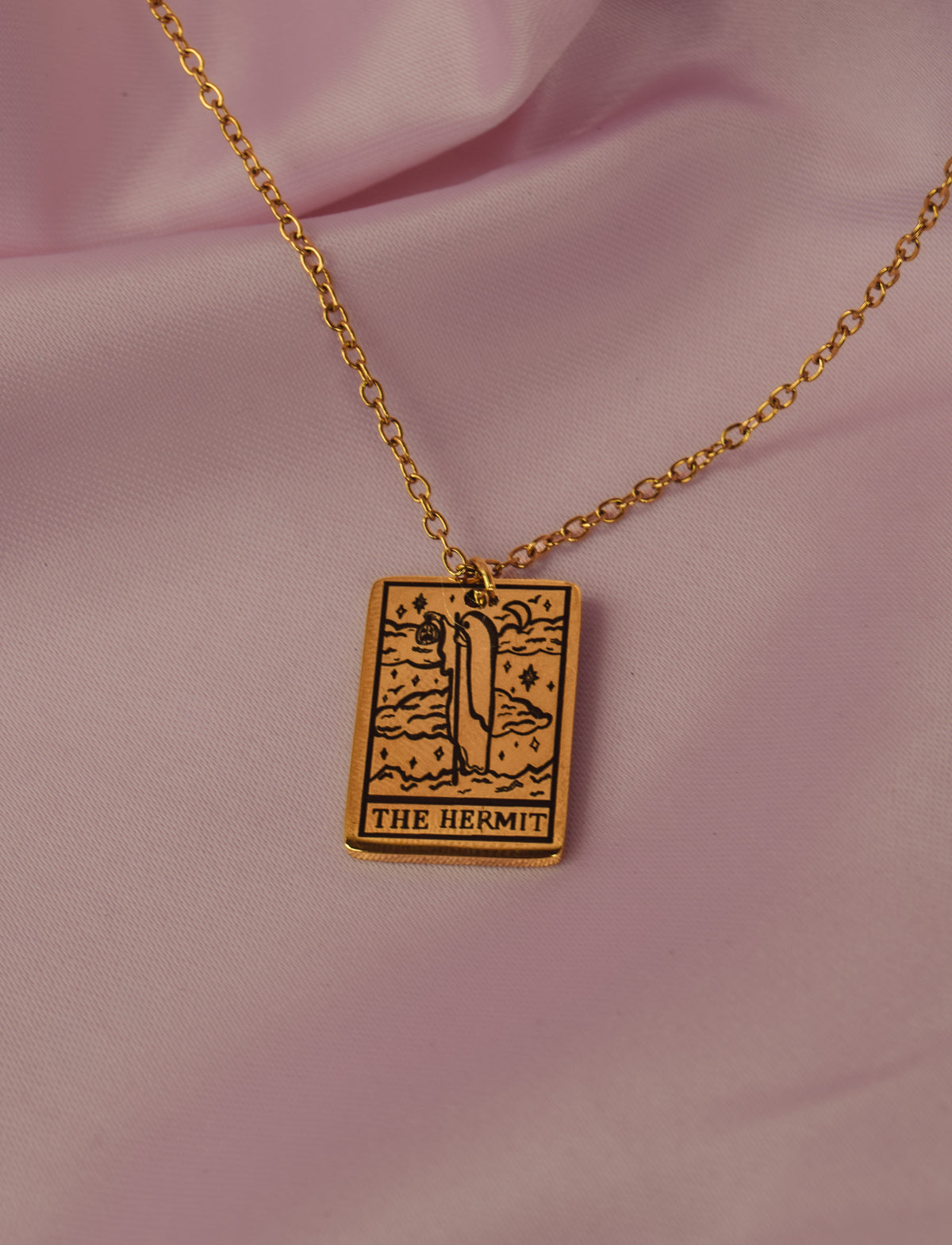 The Hermit Tarot Card Engraved Gold Stainless Steel Necklace