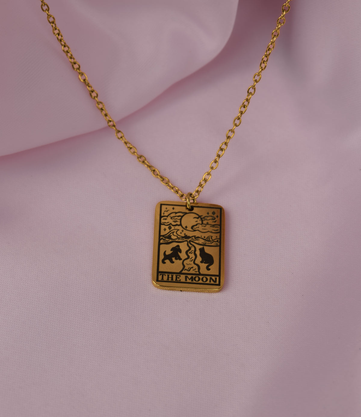 The Moon Tarot Card Engraved Gold Stainless Steel Necklace
