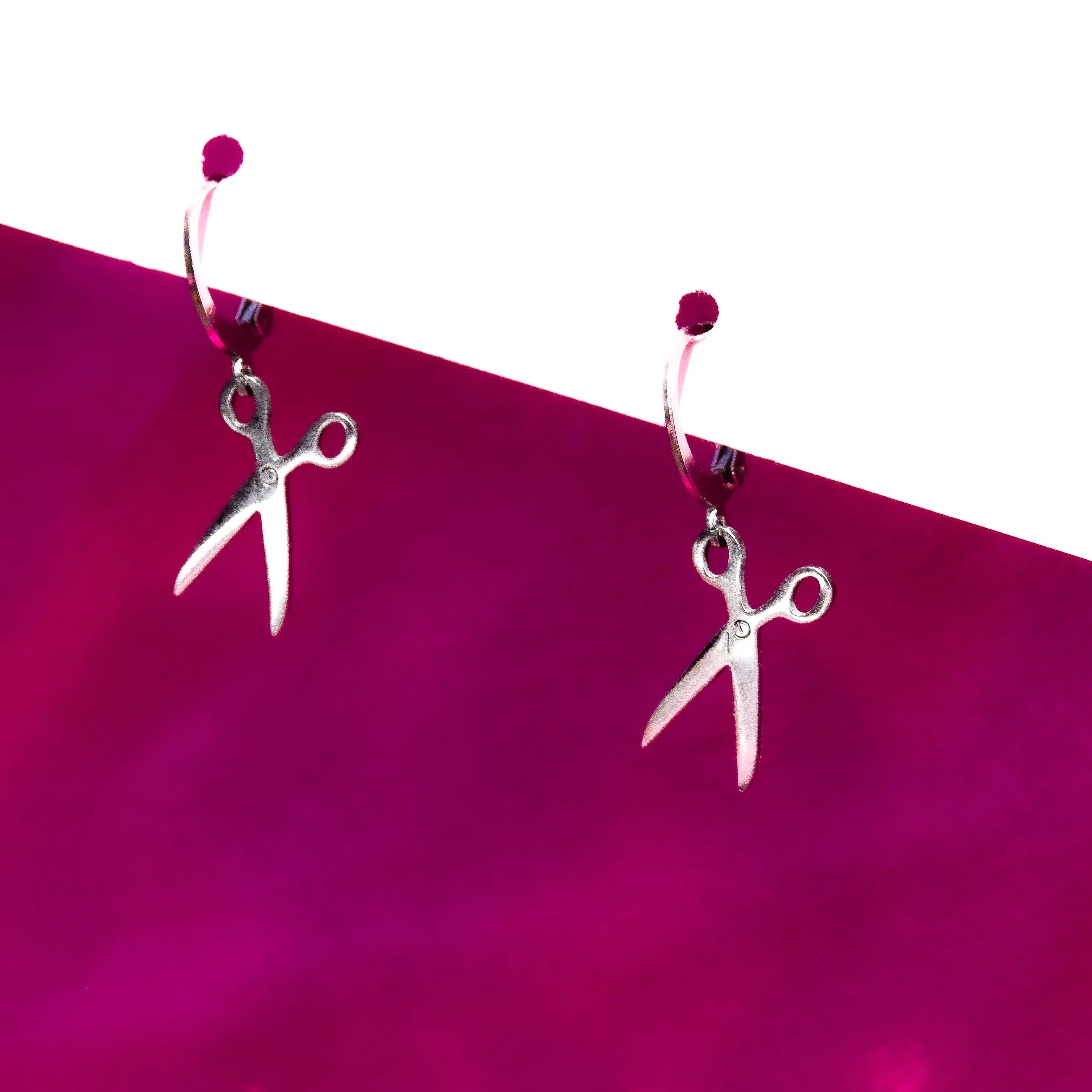 Scissor Huggie Hoops earrings, 201 Stainless Steel Leftbians