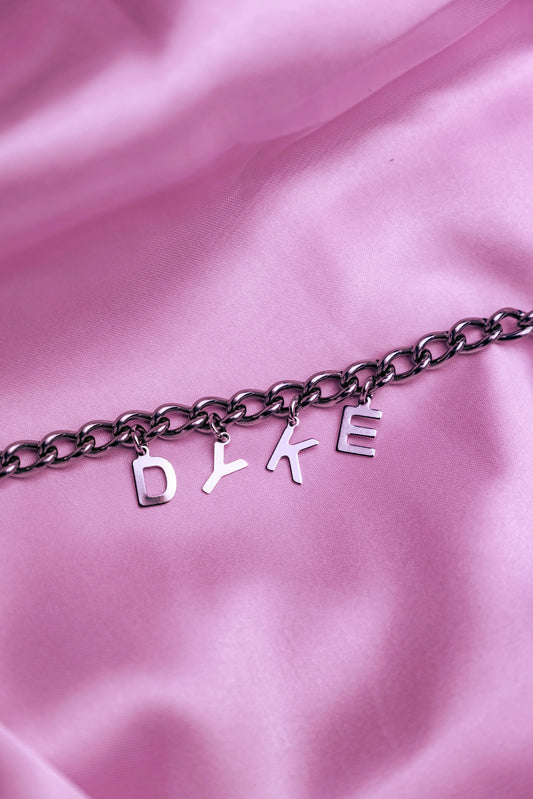 DYKE letter charm chain in stainless steel Leftbians
