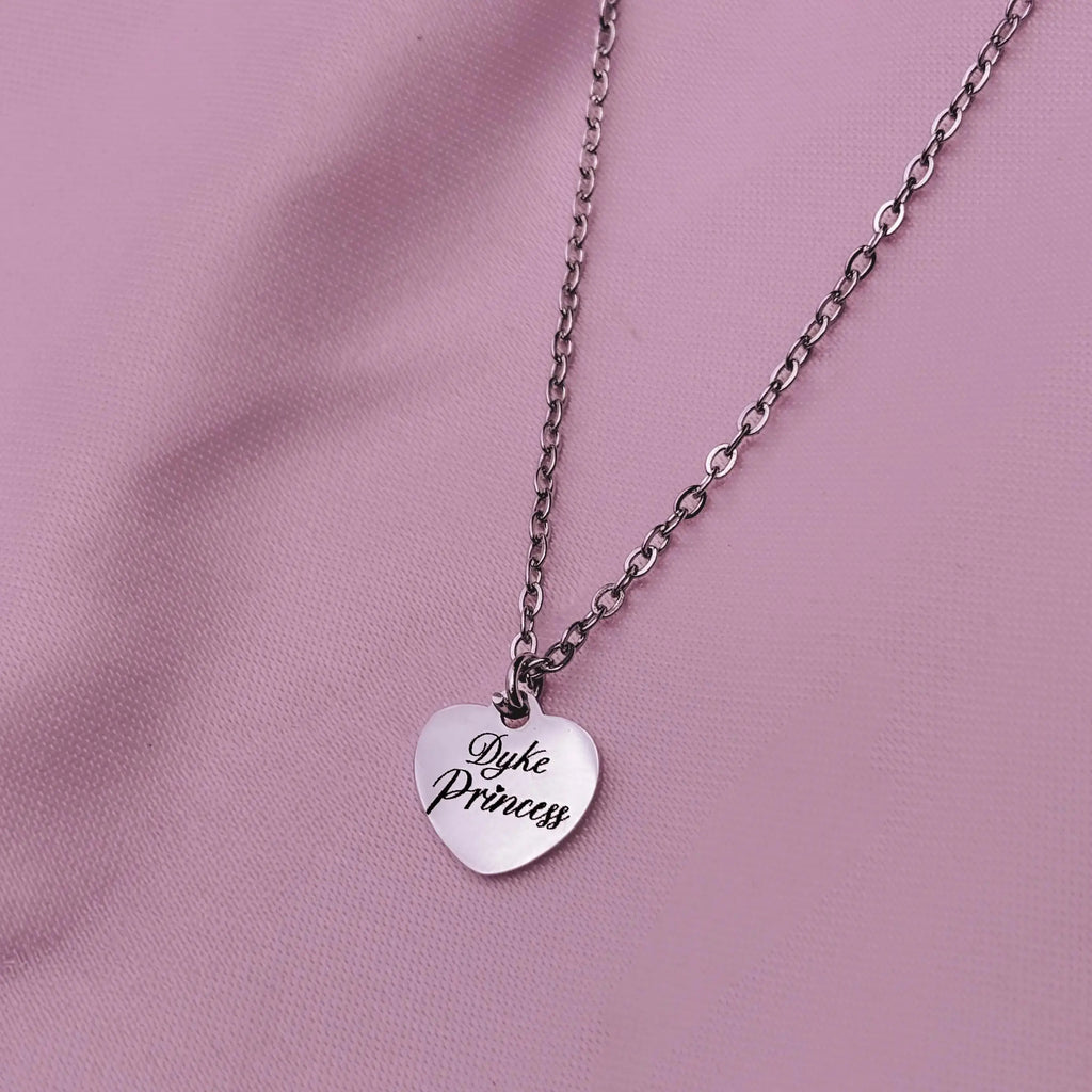 Dyke Princess love heart engraved necklace in 304 stainless steel Leftbians