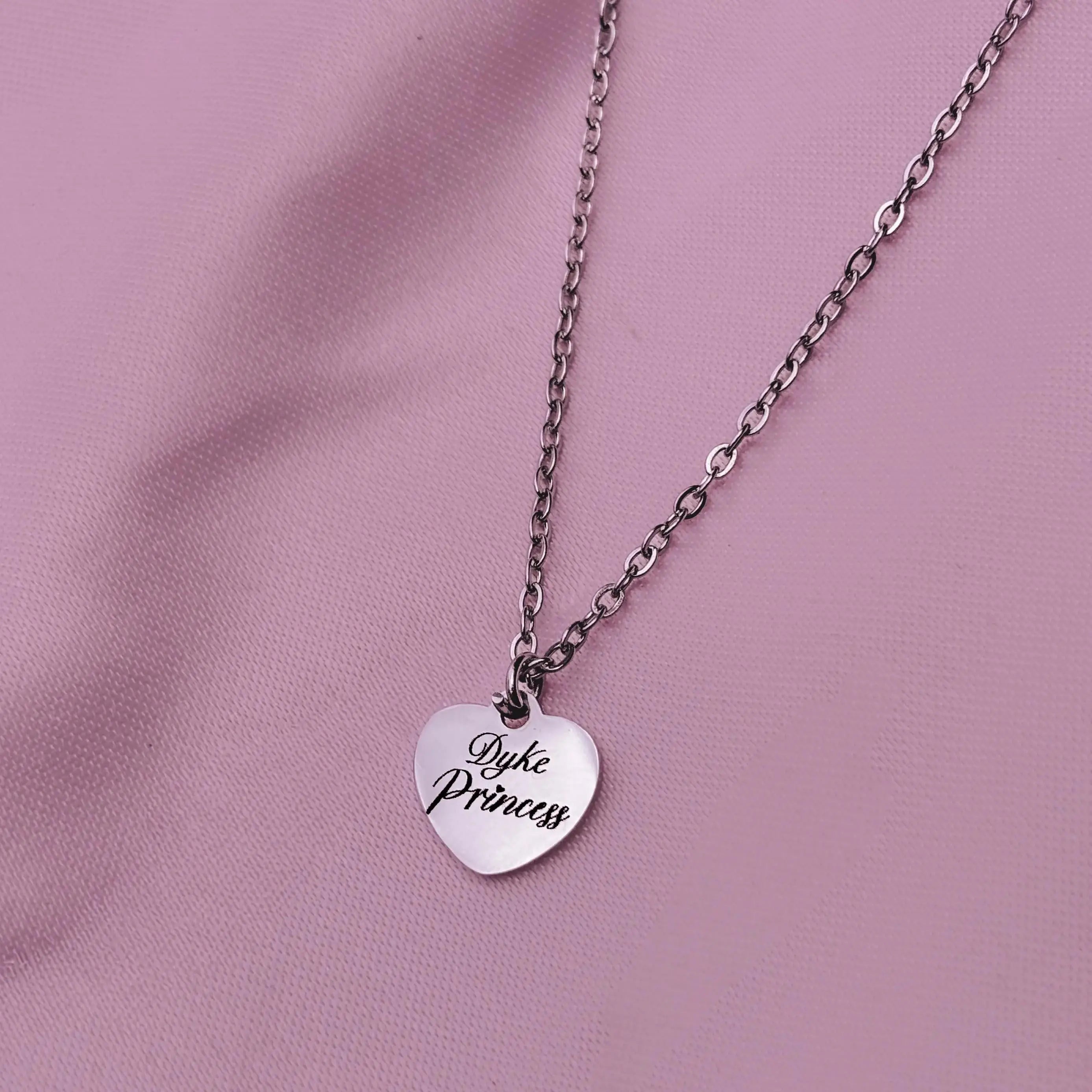 Dyke Princess love heart engraved necklace in 304 stainless steel Leftbians