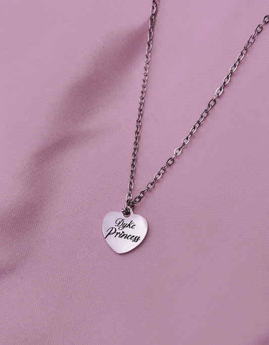 Dyke Princess love heart engraved necklace in 304 stainless steel Leftbians