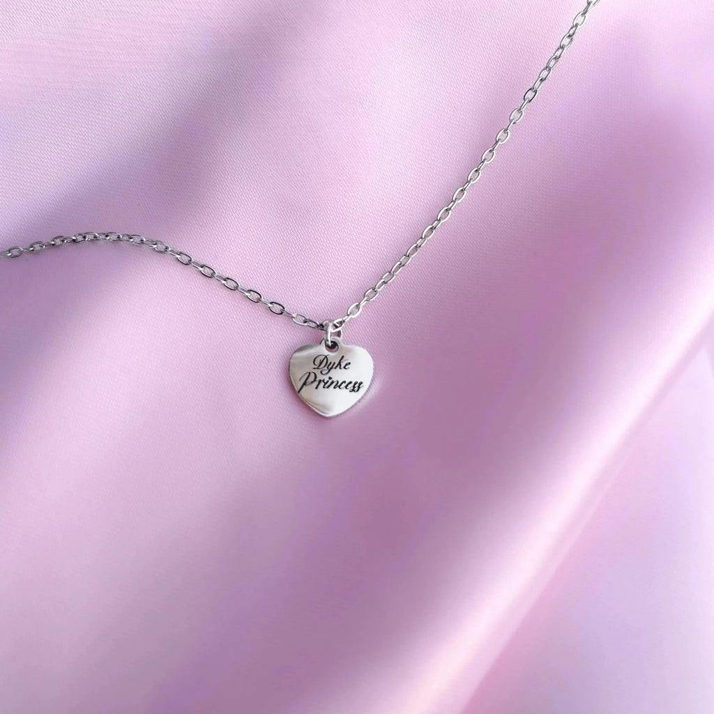 Dyke Princess love heart engraved necklace in 304 stainless steel Leftbians