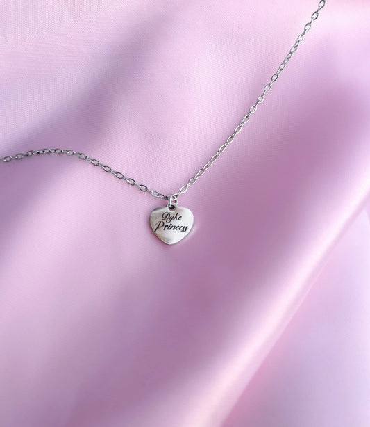 Dyke Princess love heart engraved necklace in 304 stainless steel Leftbians
