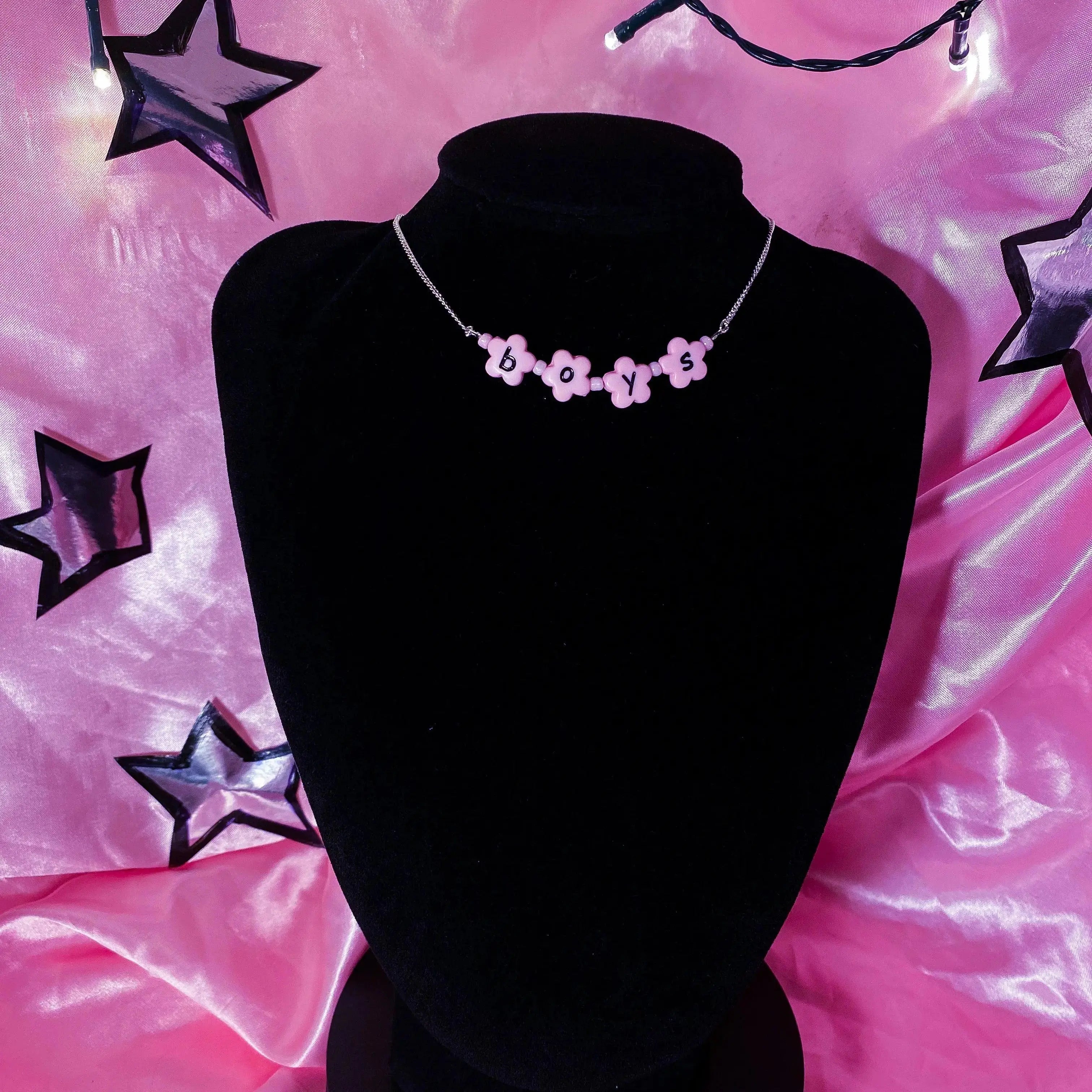 Pink Boys flower shape letter bead necklace Leftbians