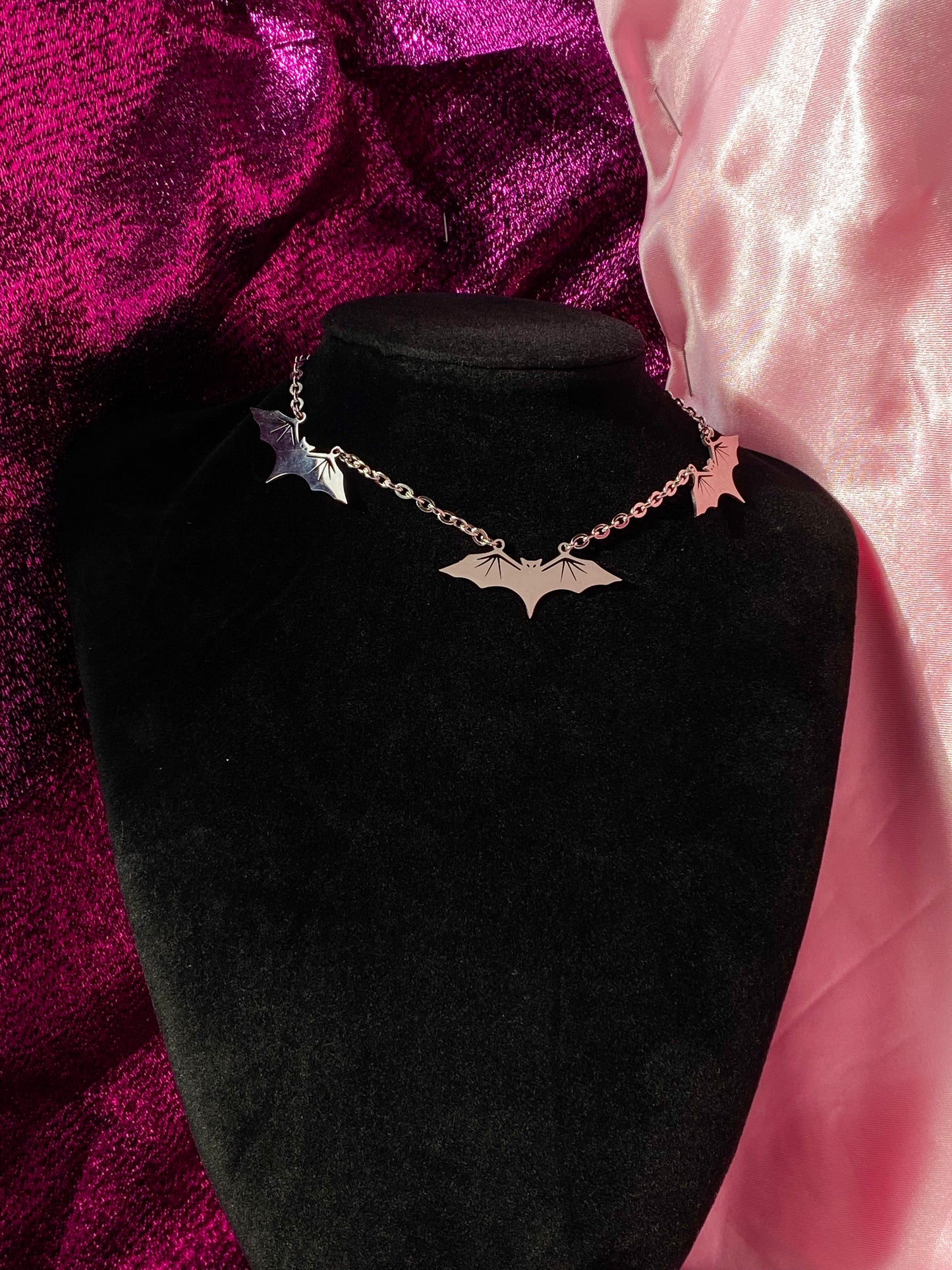 Flying bat necklace, stainless steel handmade halloween necklace