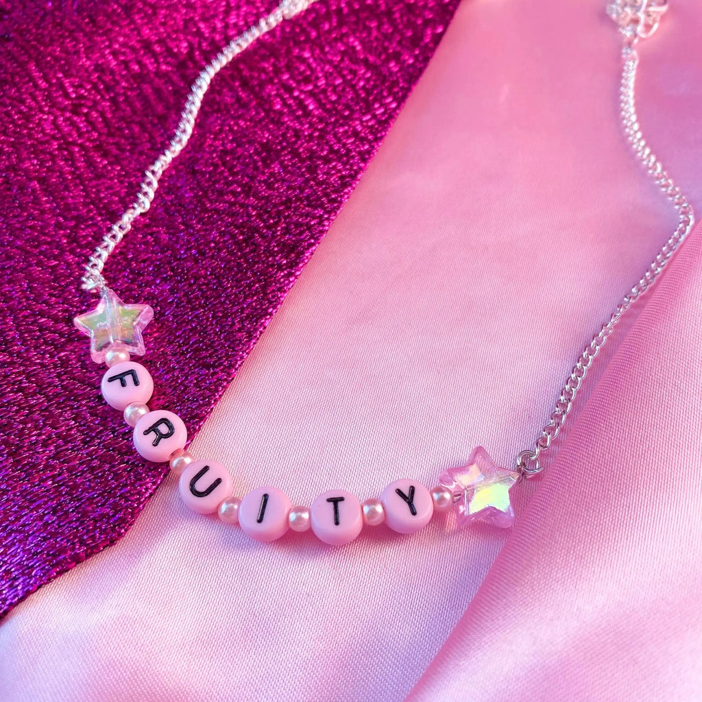 Pink FRUITY letter bead necklace Leftbians