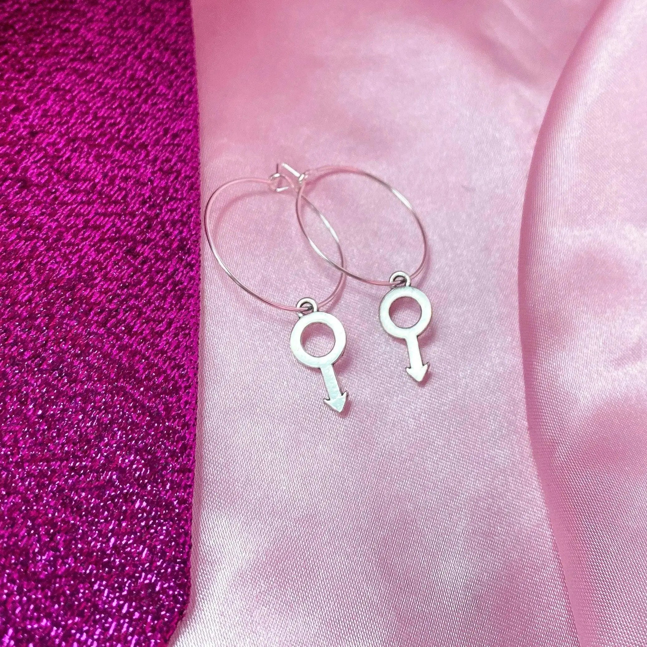 Silver Mars symbol hoop earrings Leftbians