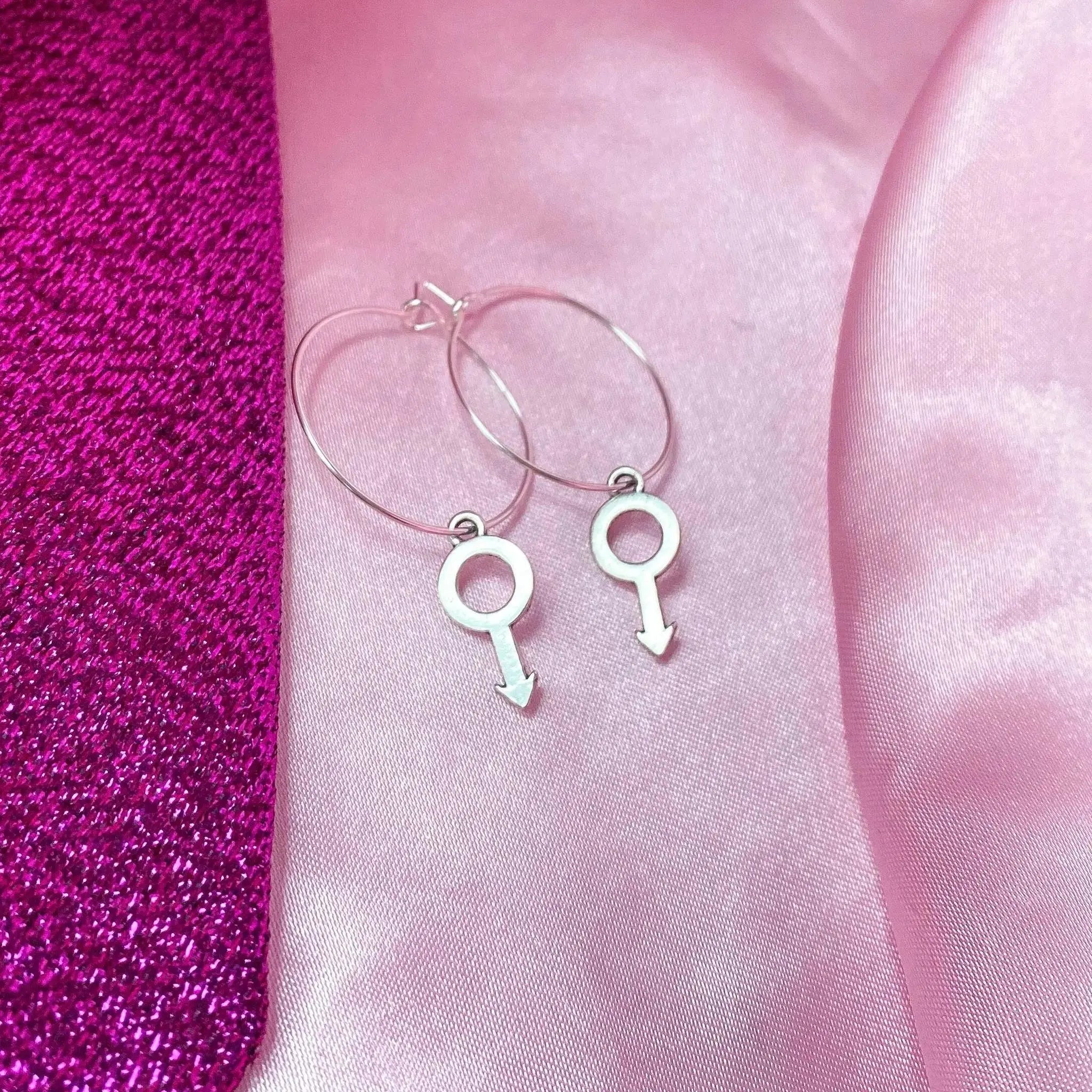 Silver Mars symbol hoop earrings Leftbians