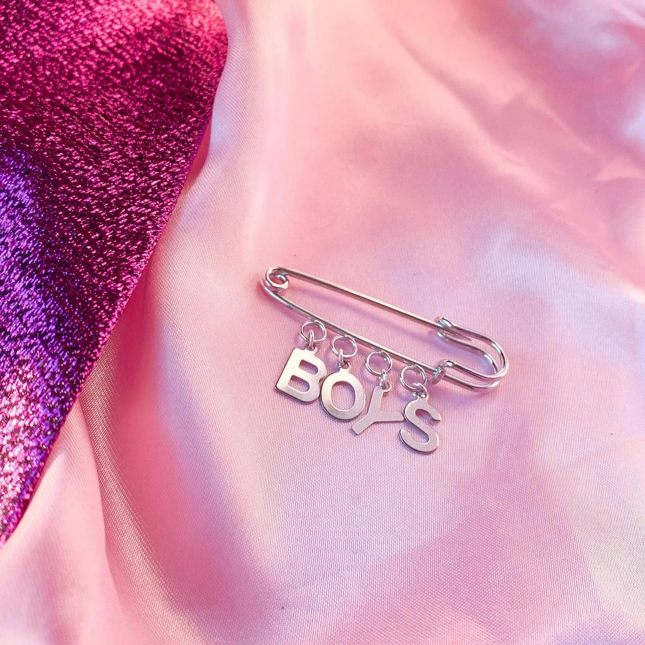 BOYS letter charm word kilt pin brooch Leftbians
