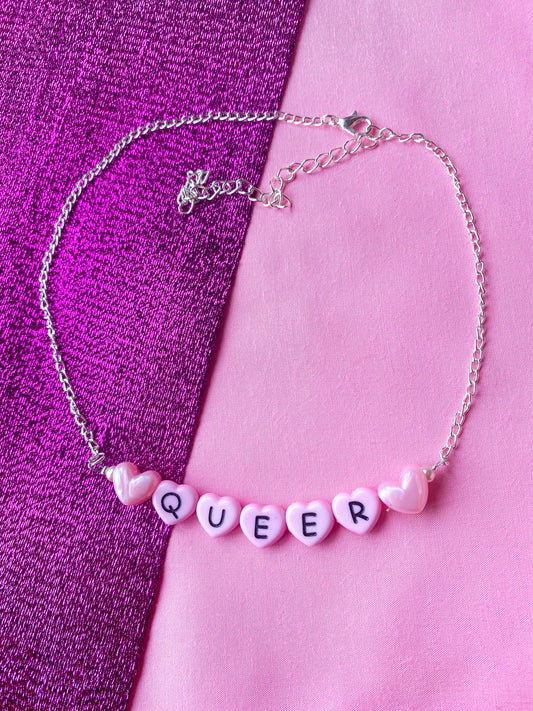 Pink Queer love heart letter bead necklace