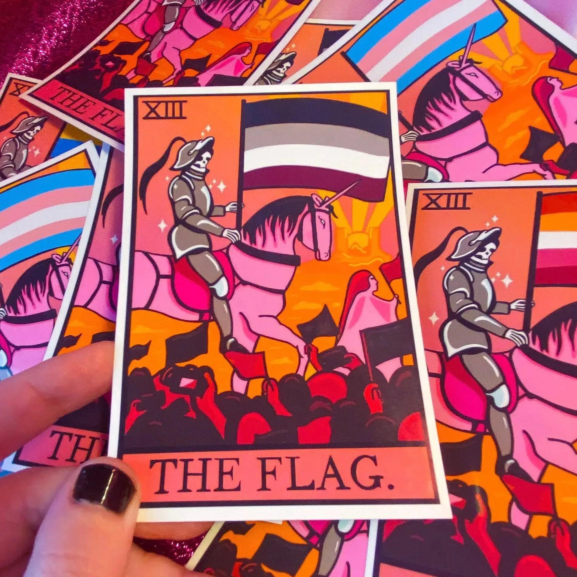 Asexual pride flag tarot card sticker Leftbians