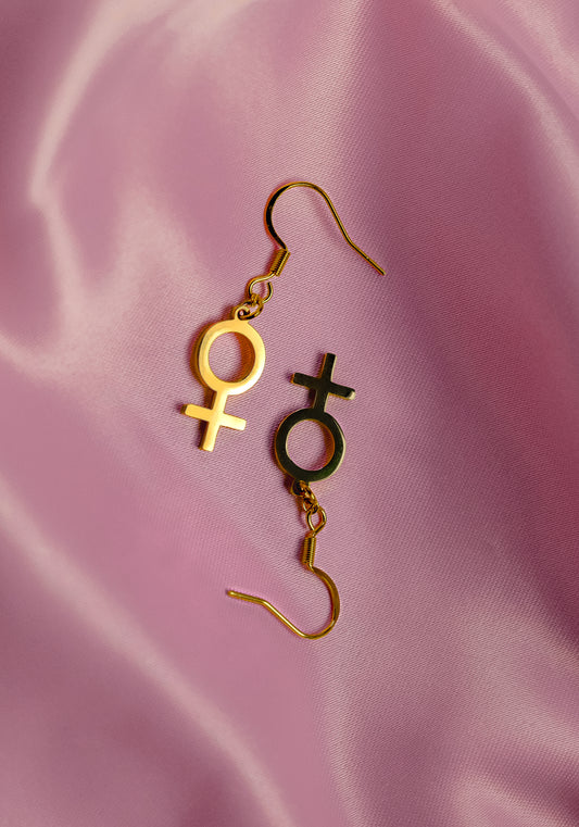 Gold Venus symbol earrings in 304 stainless steel