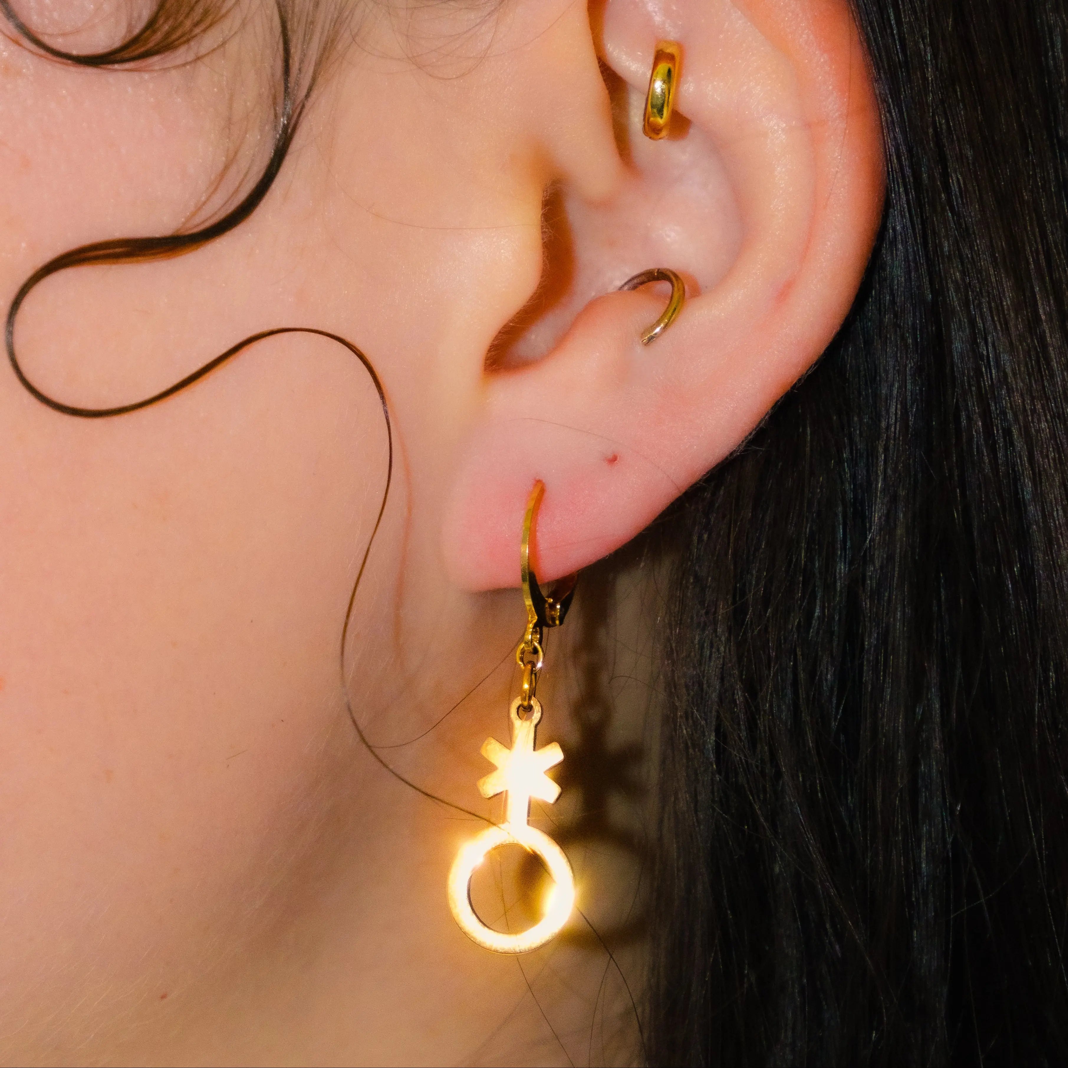 Non binary symbol earrings gold plated stainless steel Leftbians