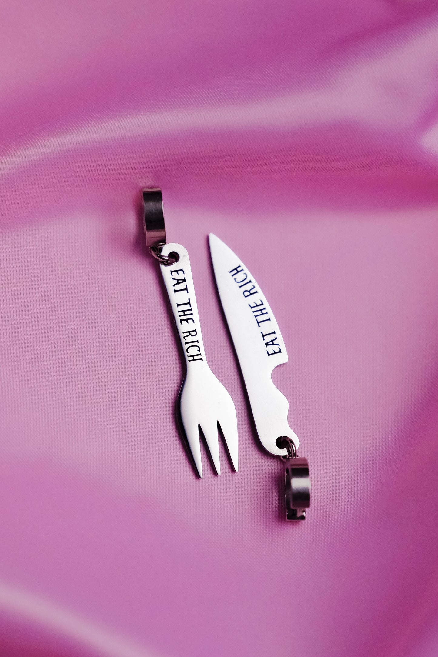Eat The Rich knife and fork stainless steel earrings