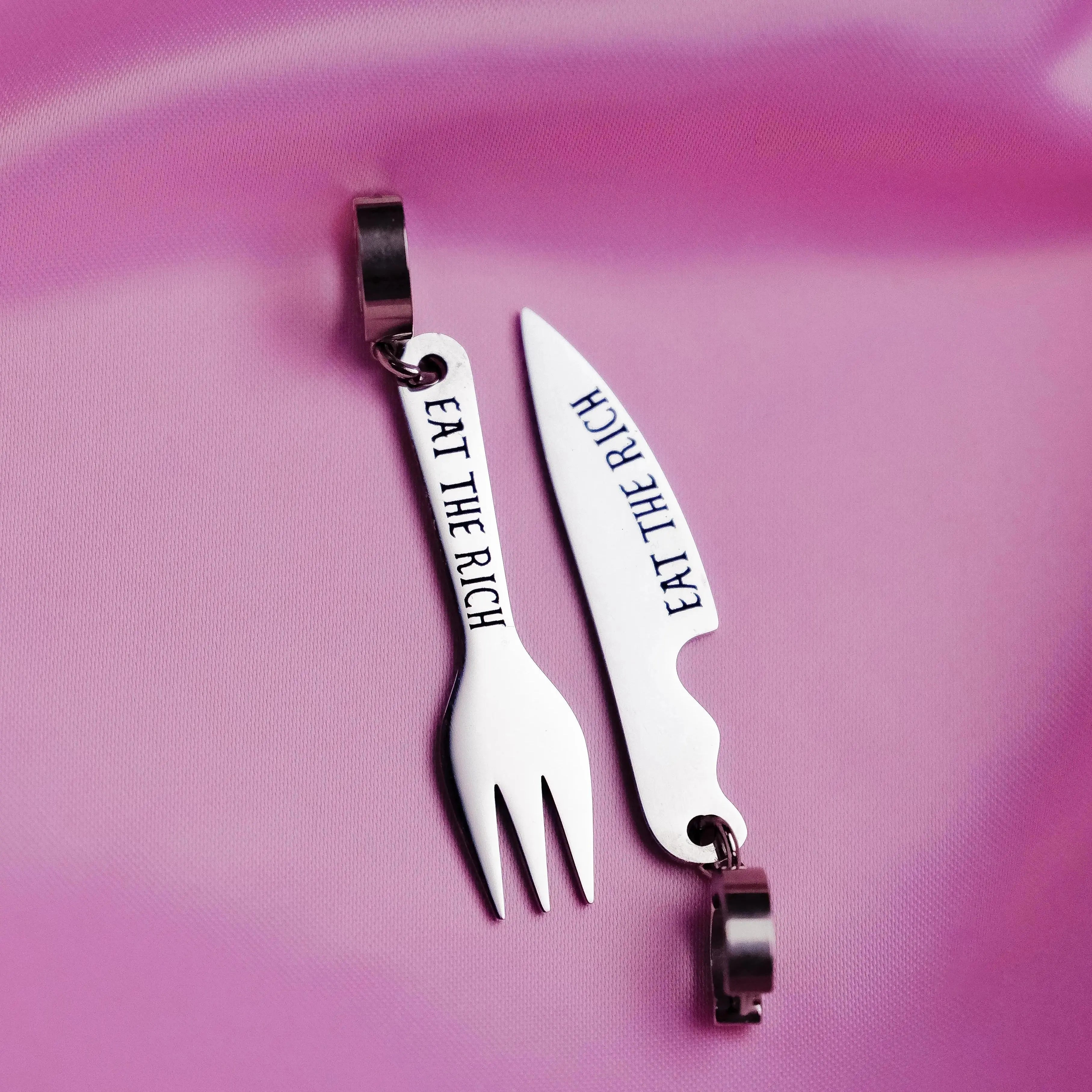Eat The Rich knife and fork stainless steel earrings Leftbians