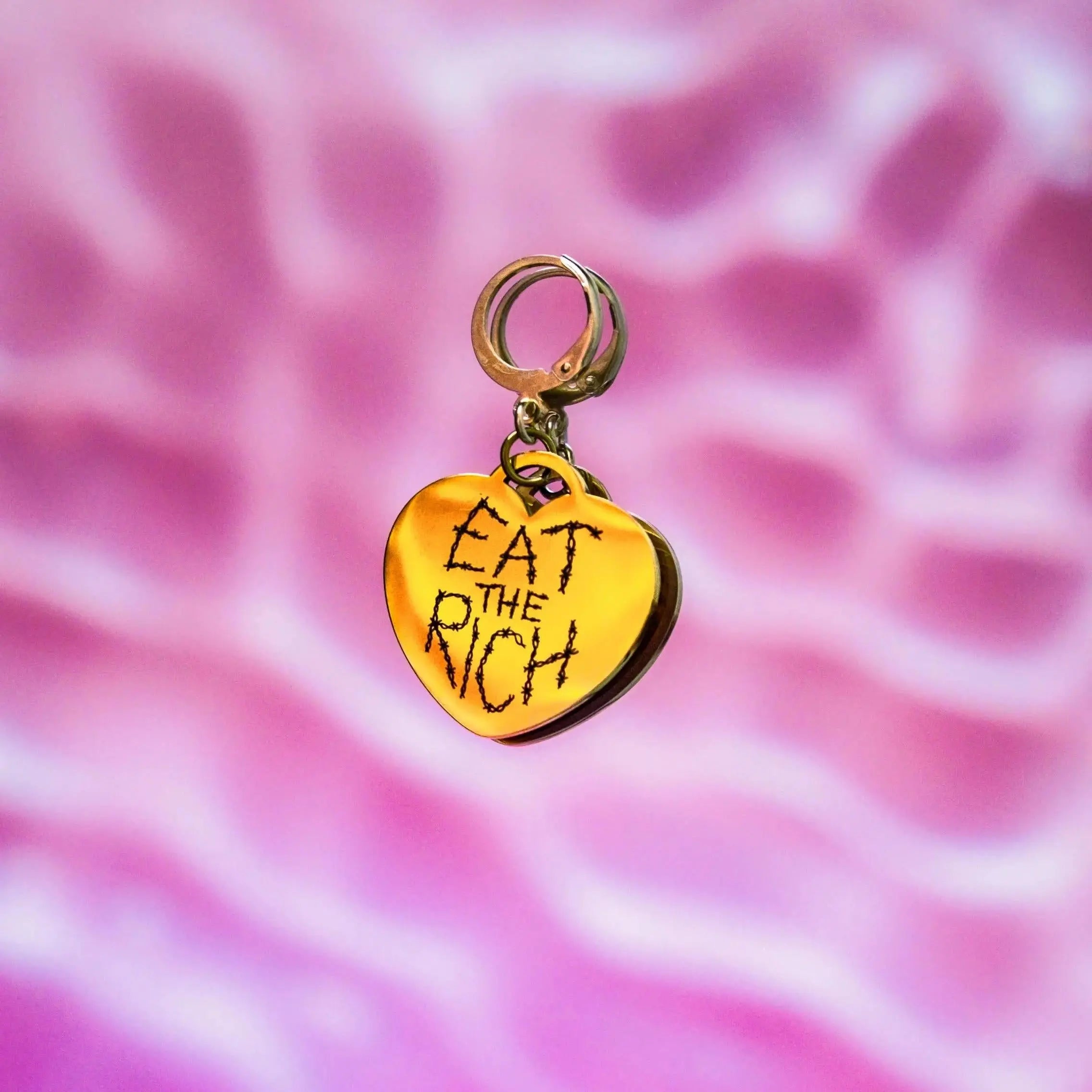 Gold Eat The Rich Engraved Heart Earrings in 304 Stainless Steel Leftbians