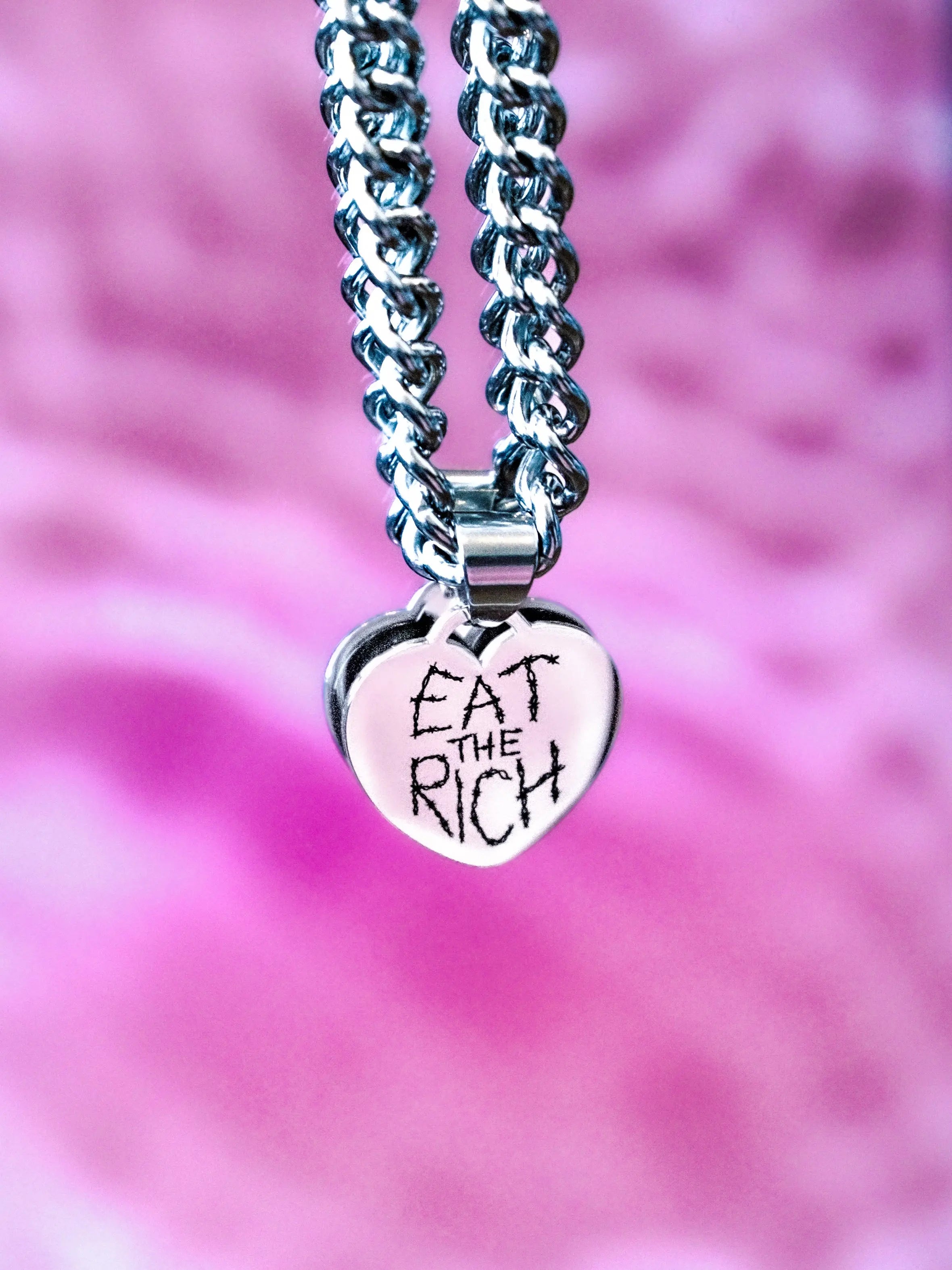 Eat The Rich Engraved Heart Necklace in 304 Stainless Steel