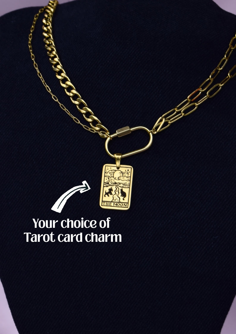 Gold Choose Your Tarot Card Engraved Carabiner Necklace in 304 Stainless Steel