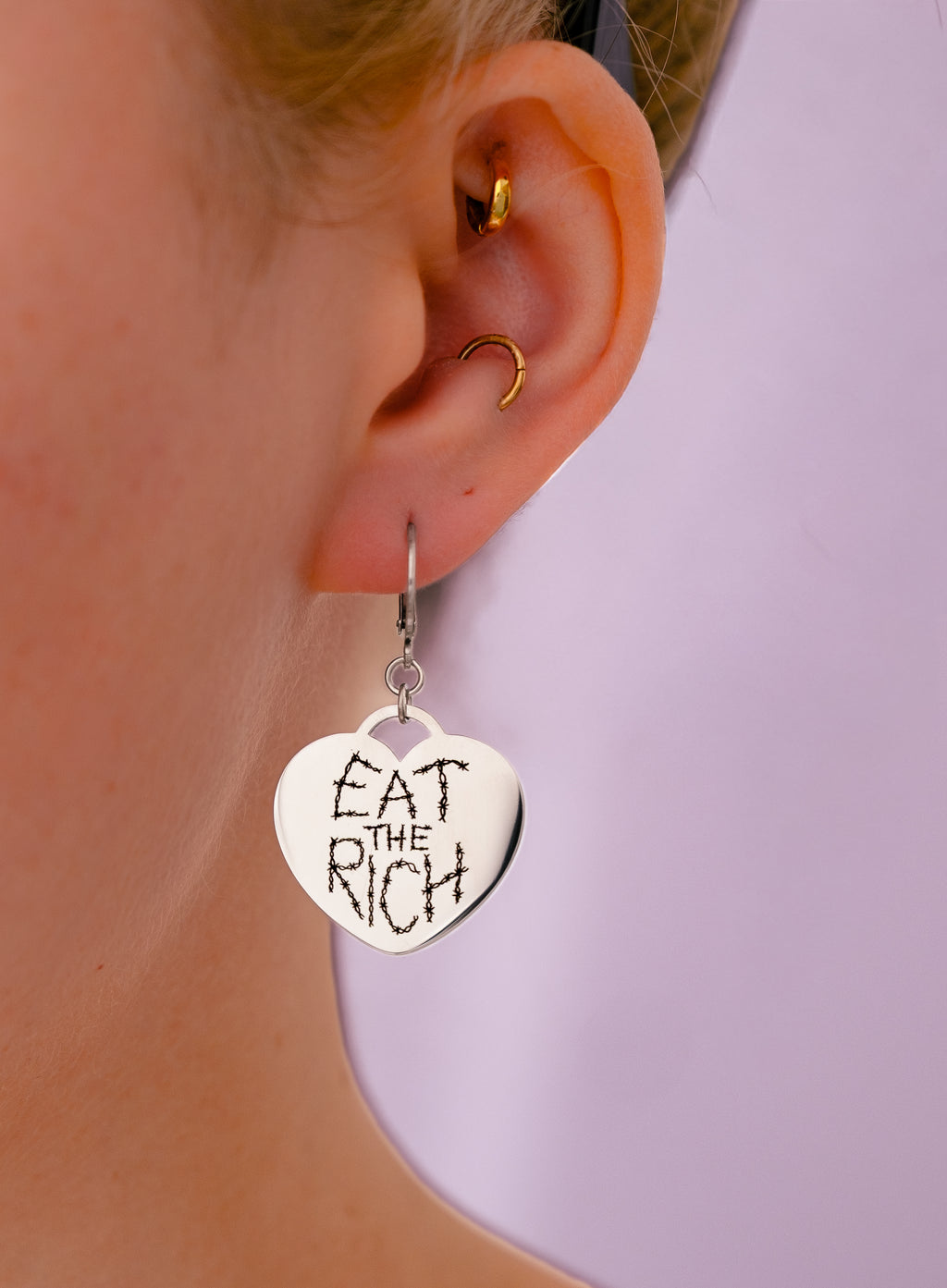 Eat The Rich Barbed Wire Heart Stainless Steel Earrings