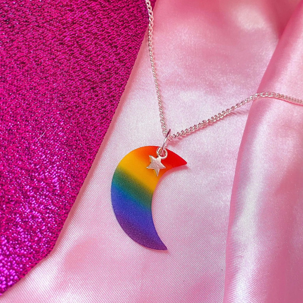 Rainbow pride flag moon necklace Leftbians