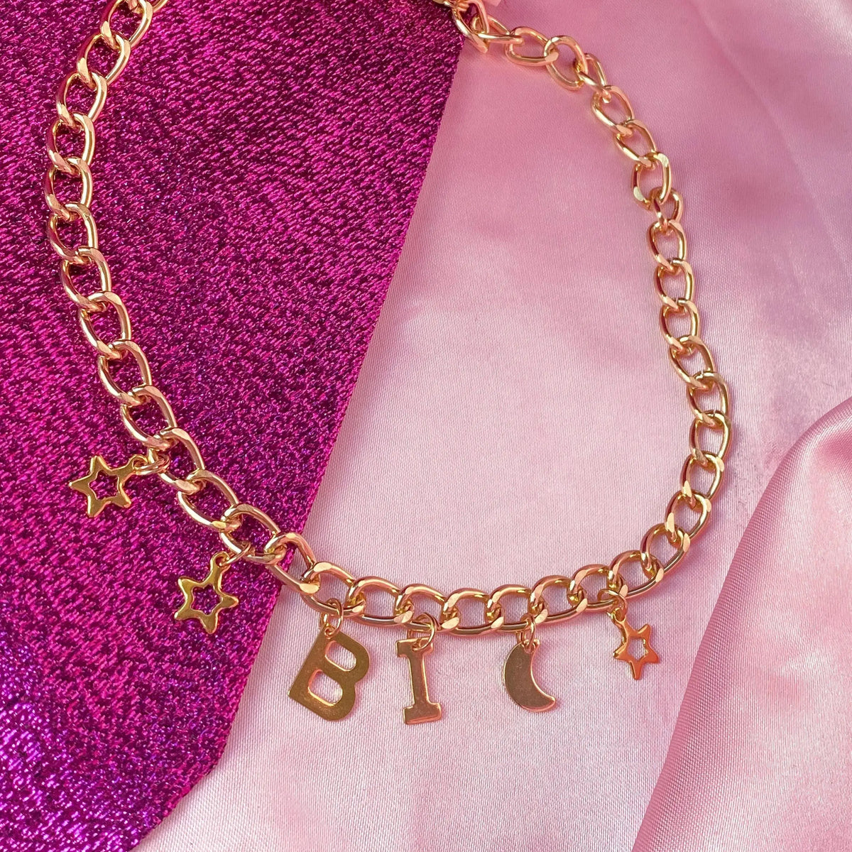 BI gold colour letter charm necklace Leftbians