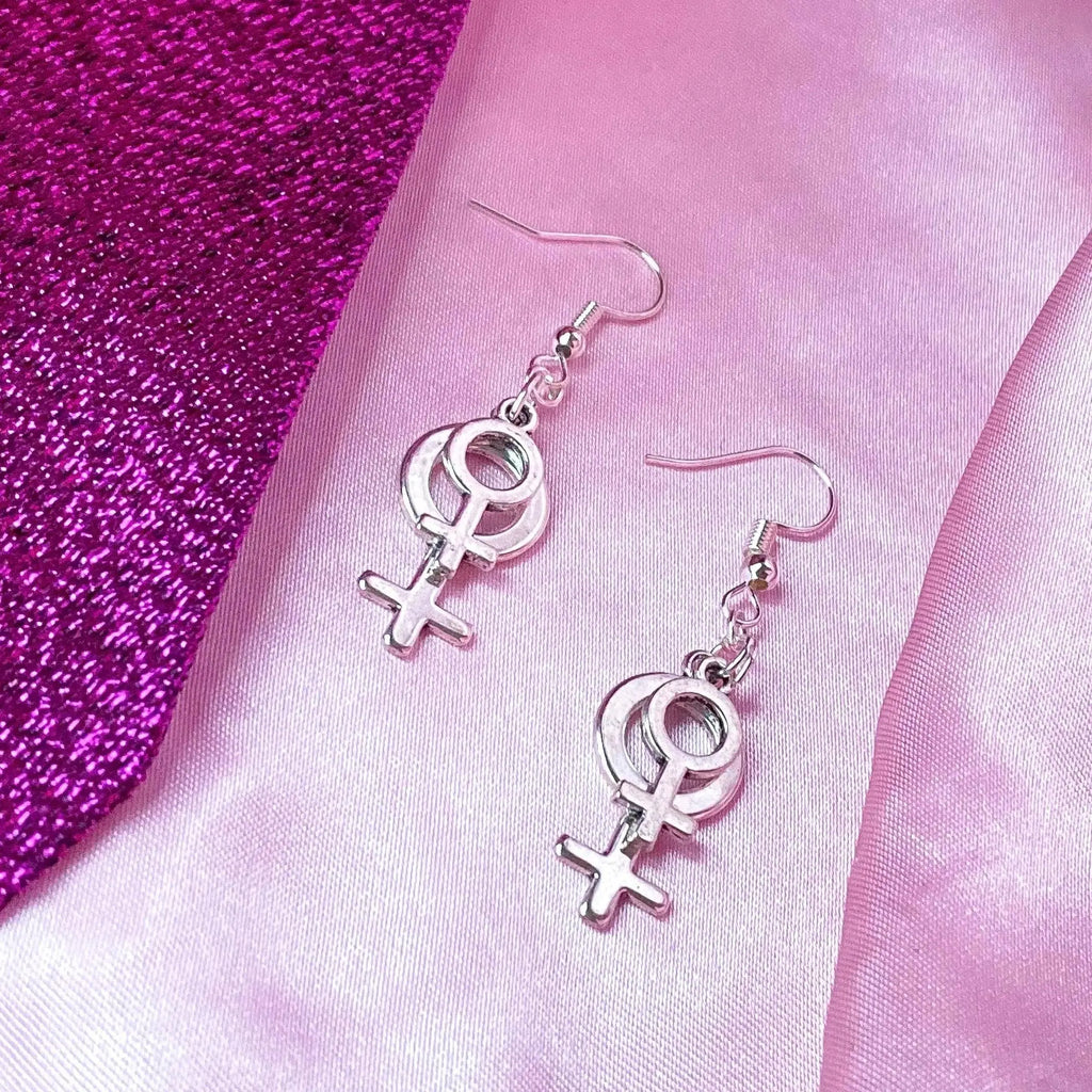 Double Venus silver earrings, small and big layered charm earrings Leftbians