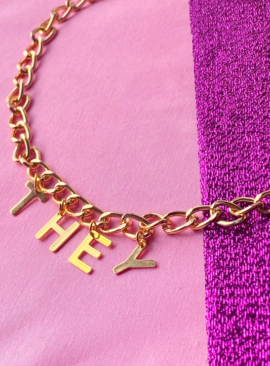 THEY gold colour letter charm necklace