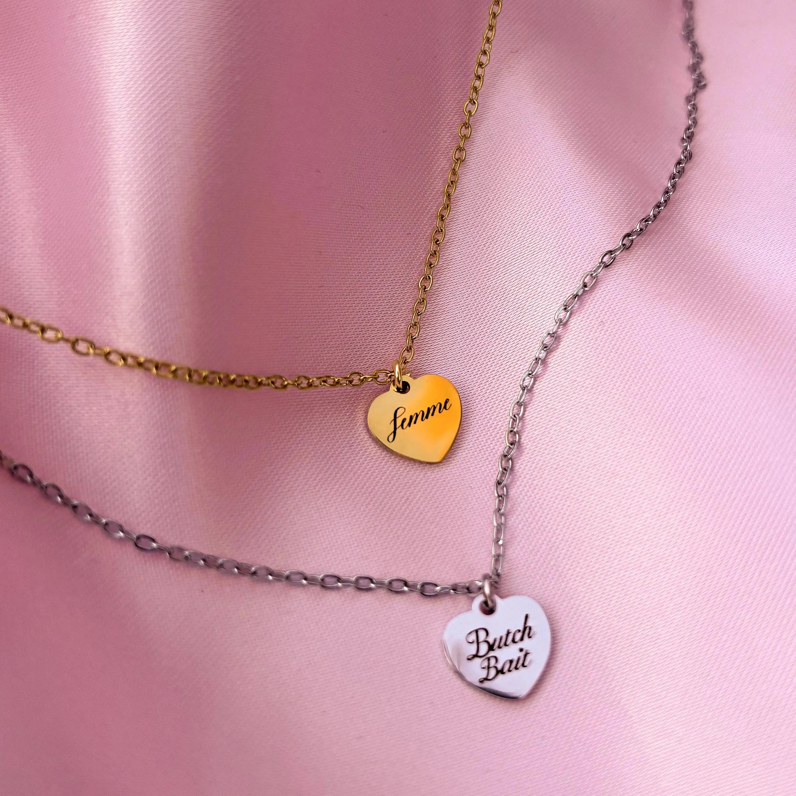 Gold Femme engraved love heart necklace in 304 stainless steel Leftbians