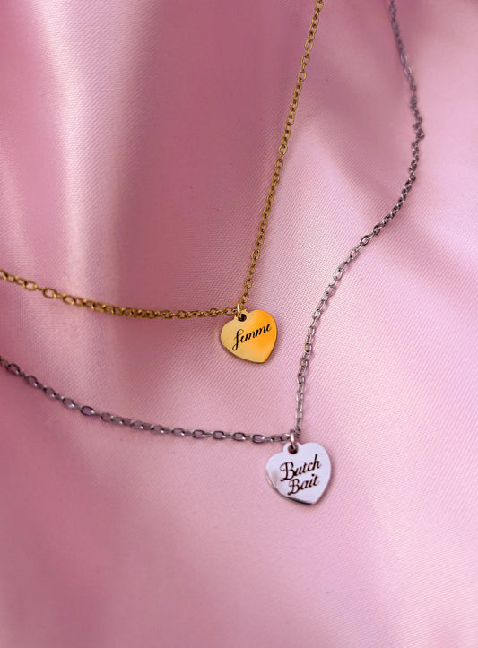 Gold Femme engraved love heart necklace in 304 stainless steel Leftbians