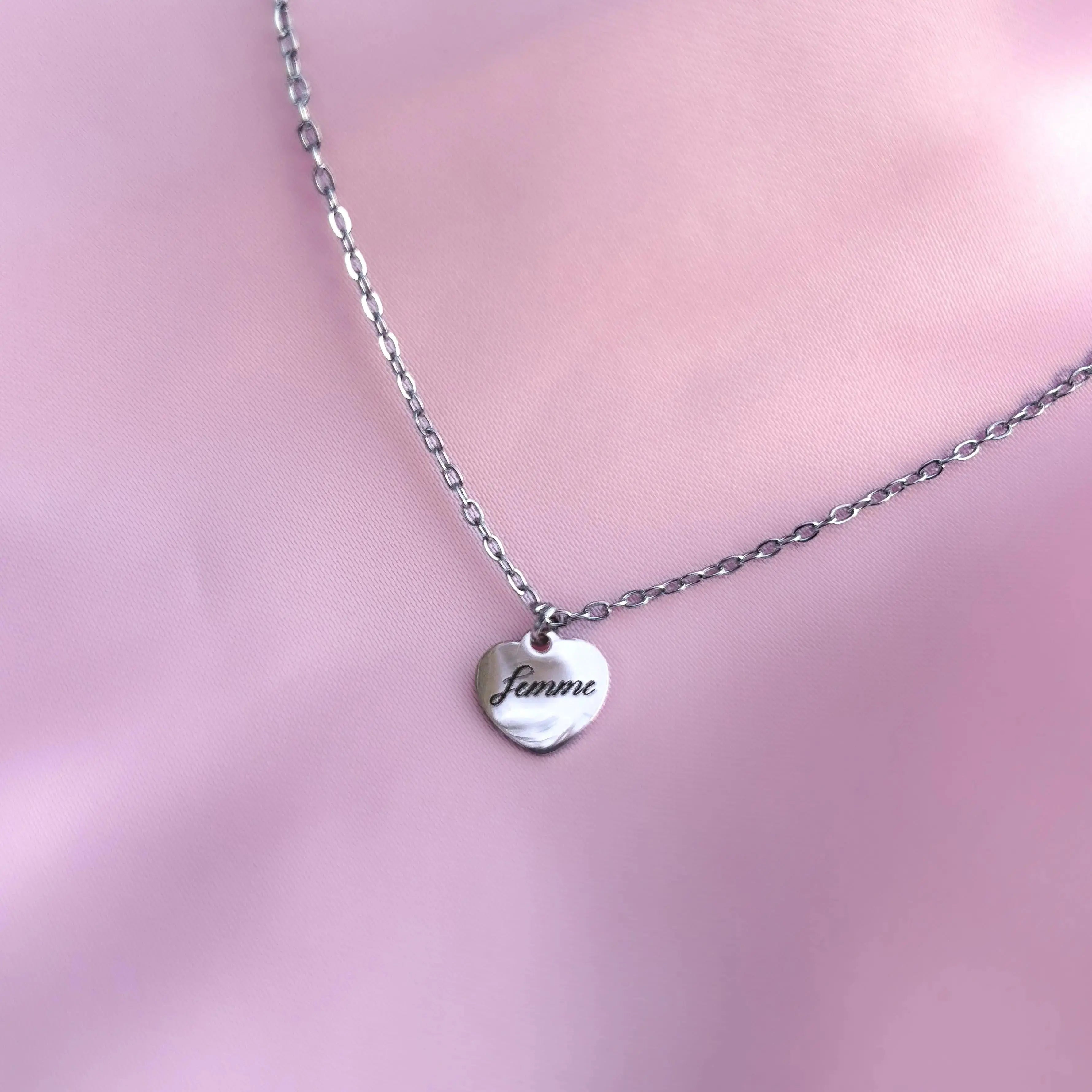 Femme love heart engraved necklace in 304 stainless steel Leftbians