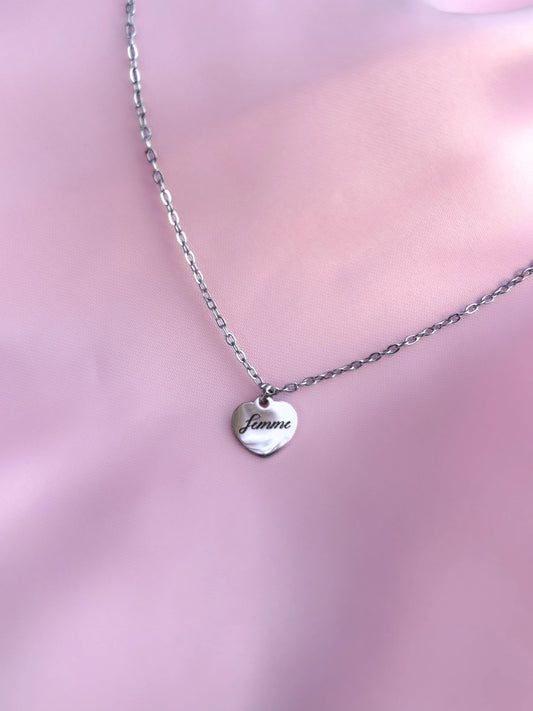 Femme love heart engraved necklace in 304 stainless steel Leftbians