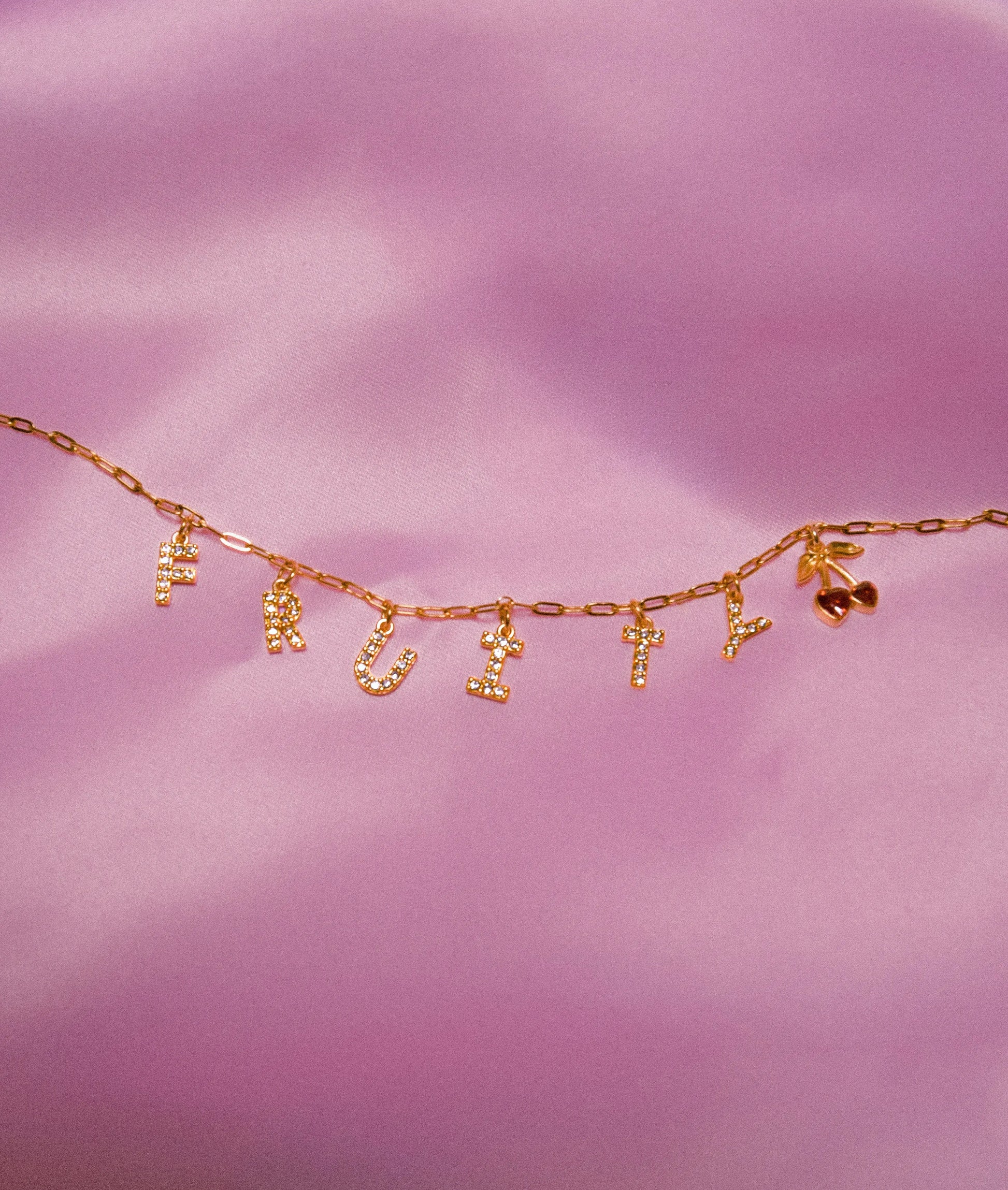 Gold Fruity sparkly word necklace in 304 stainless steel Leftbians