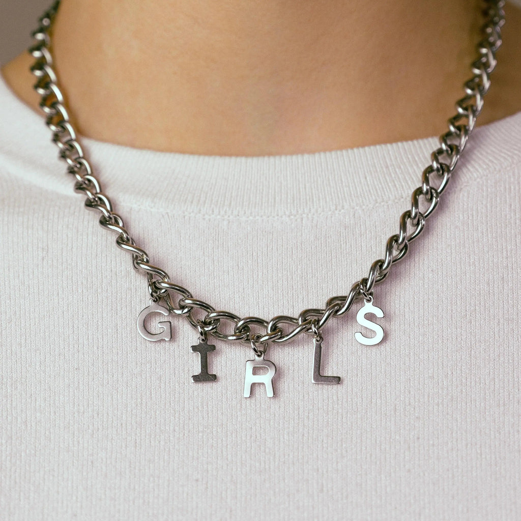 GIRLS letter charm chain in stainless steel Leftbians