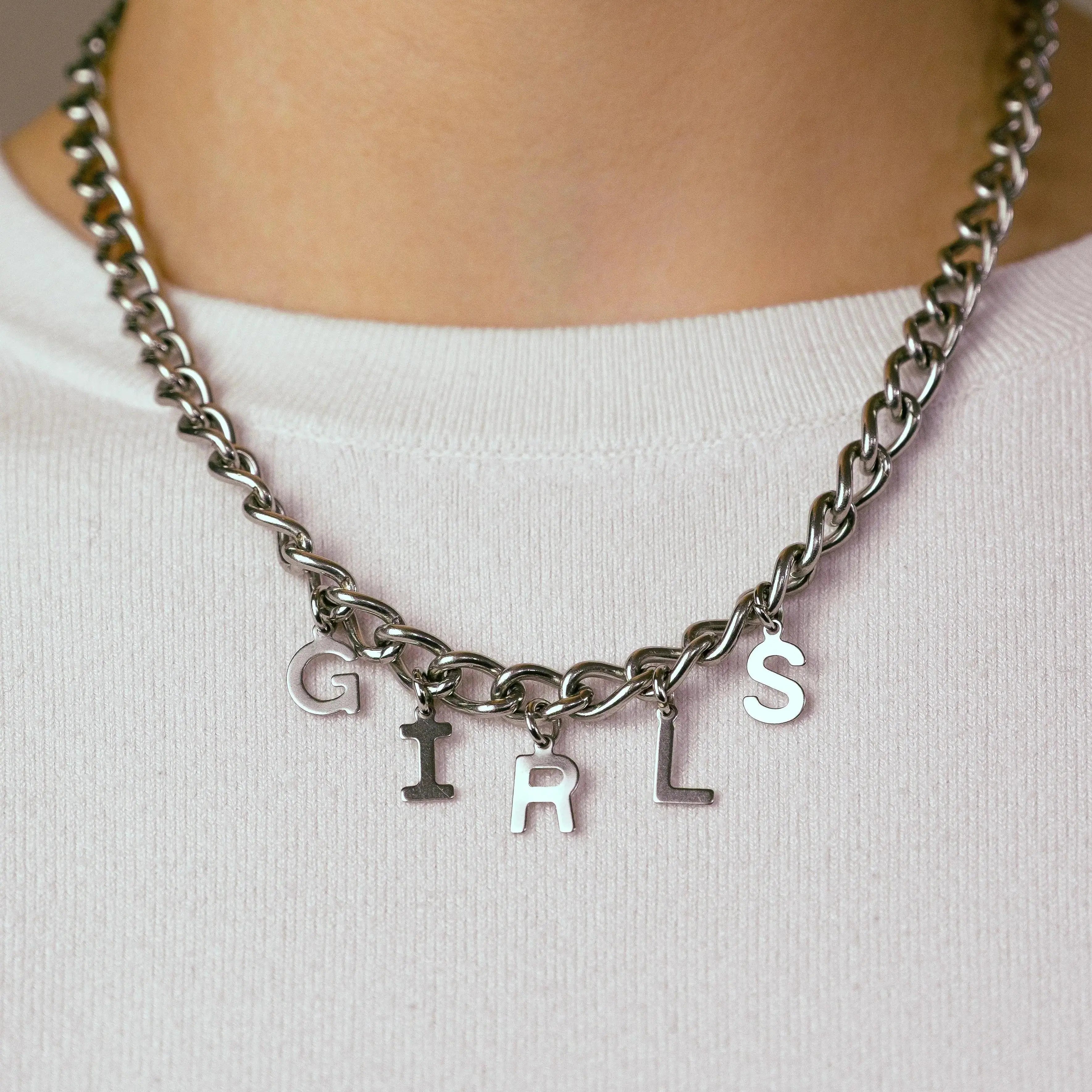 GIRLS letter charm chain in stainless steel Leftbians