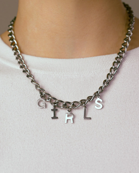 GIRLS letter charm chain in stainless steel Leftbians
