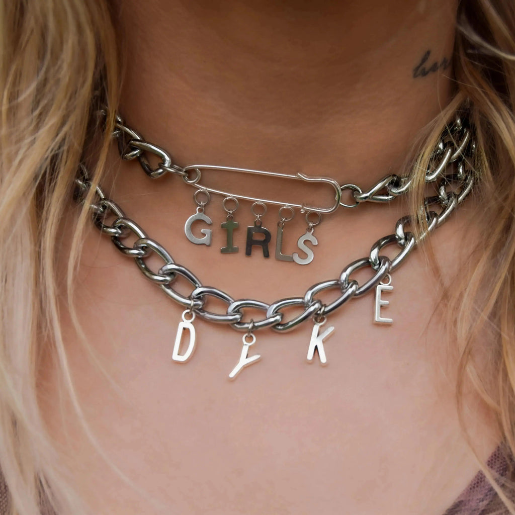 Girls kilt pin chunky chain choker necklace Leftbians
