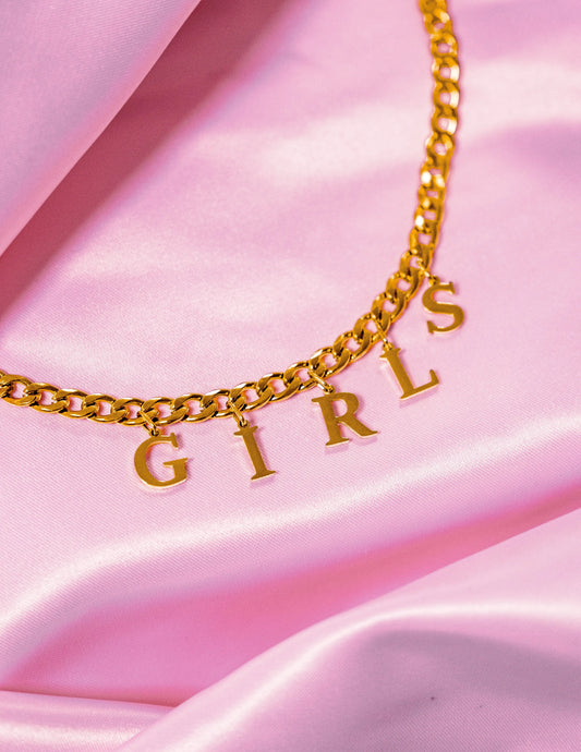 Gold GIRLS letter charm chain in 304 stainless steel Leftbians