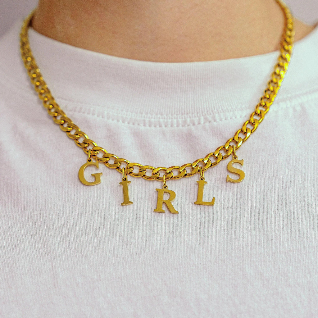 Gold GIRLS letter charm chain in 304 stainless steel Leftbians