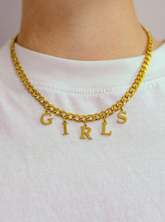 Gold GIRLS letter charm chain in 304 stainless steel Leftbians