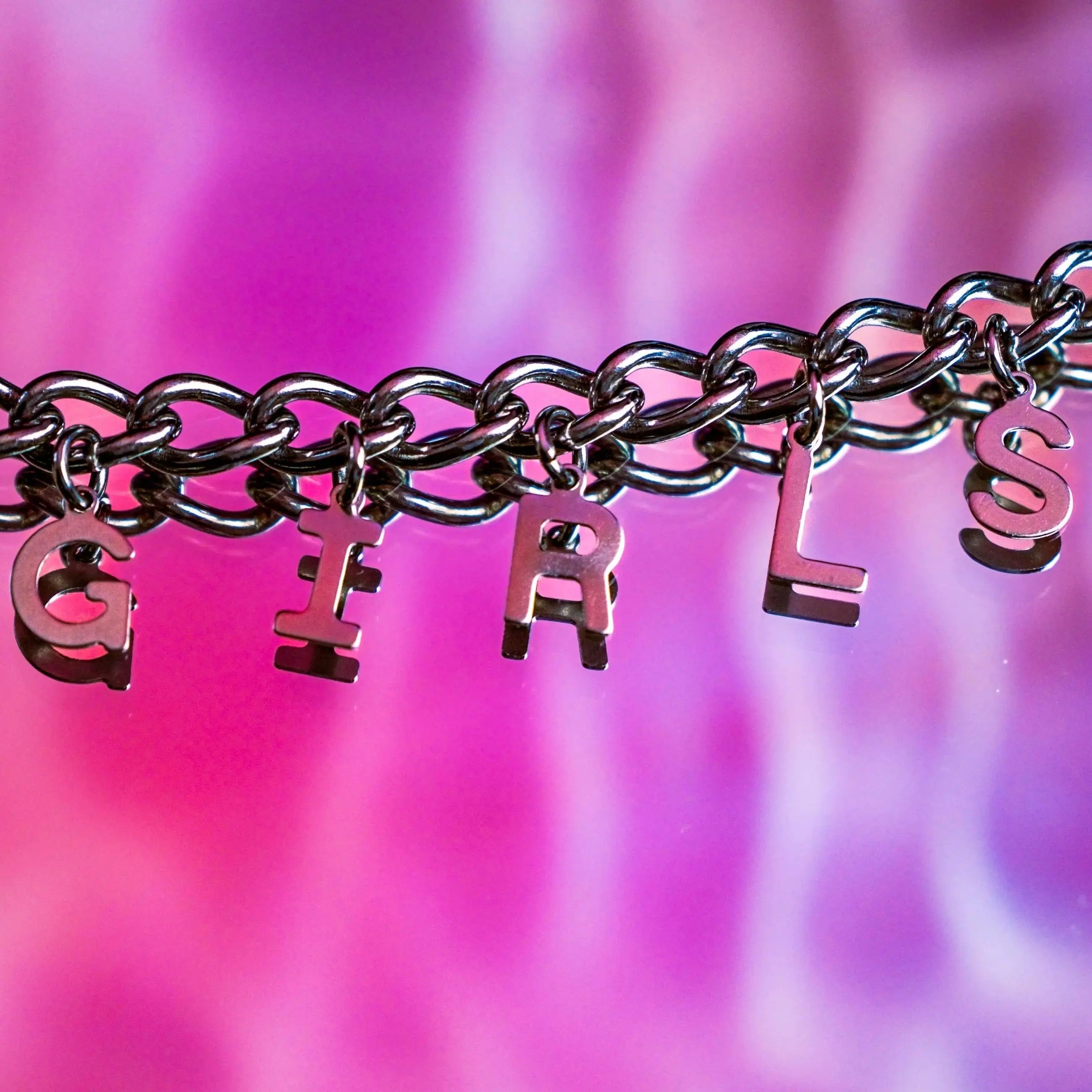 GIRLS letter charm chain in stainless steel Leftbians