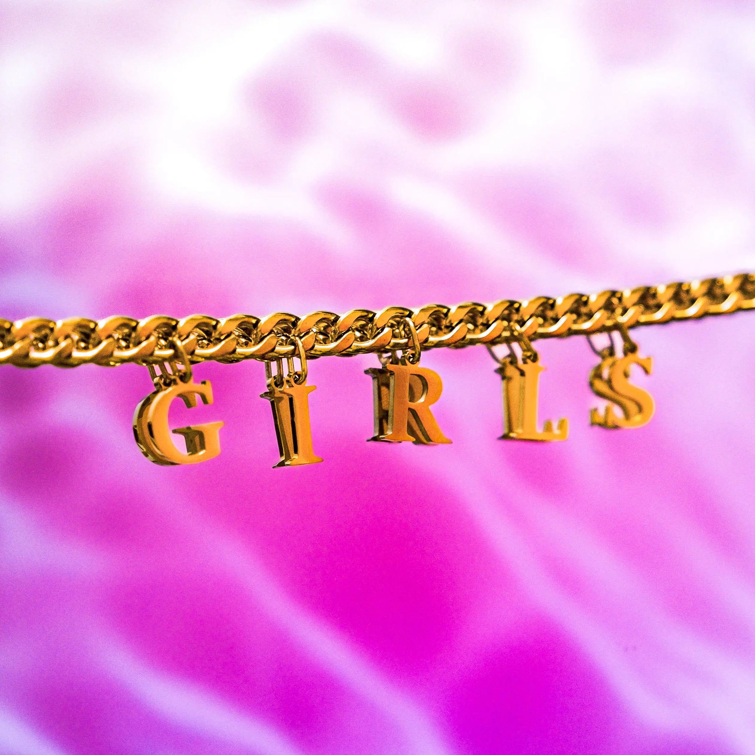 Gold GIRLS letter charm chain in 304 stainless steel Leftbians